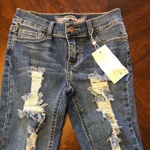 Girls SoNikki distressed denim shorts